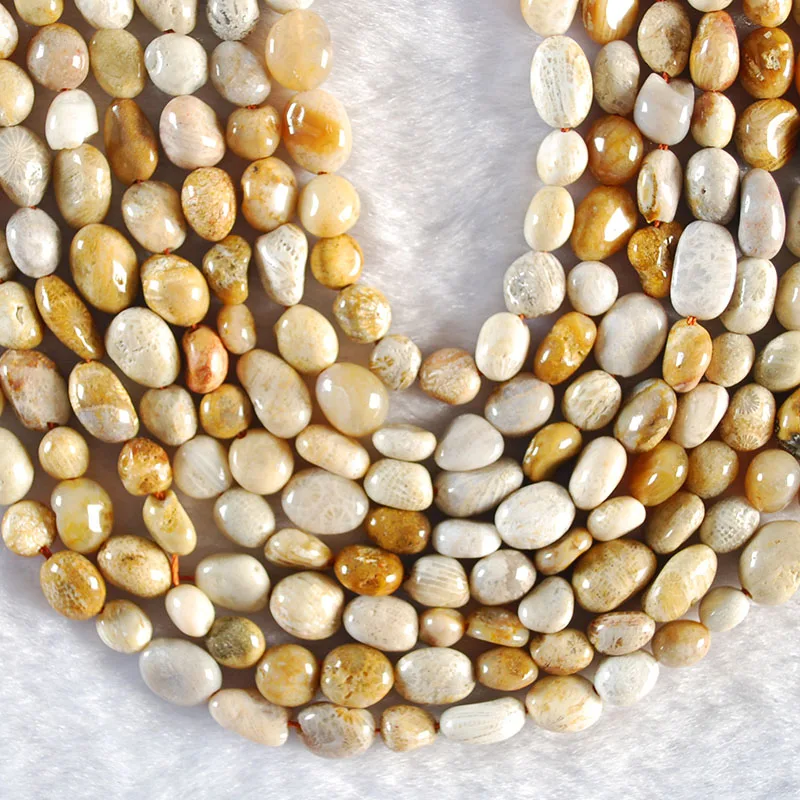 

Natural Irregular Chrysanthemum Stone Coral Fossils Bead Round Loose Spacer Beads for DIY Jewelry Making Findings