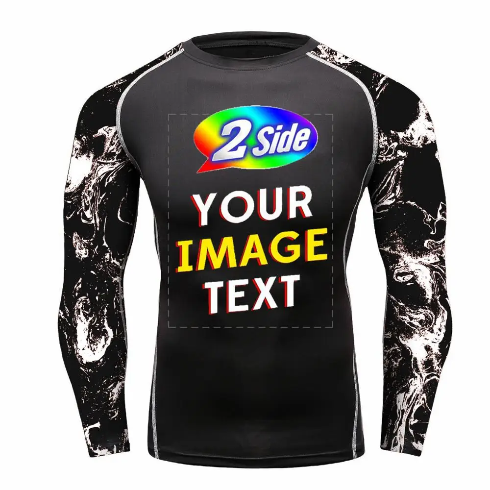 Men’s Custom BJJ MMA Quick Dry Rash Guards Add Your Image Photo Sports Wear T Shirts Long Sleeve Athletic Gym Top