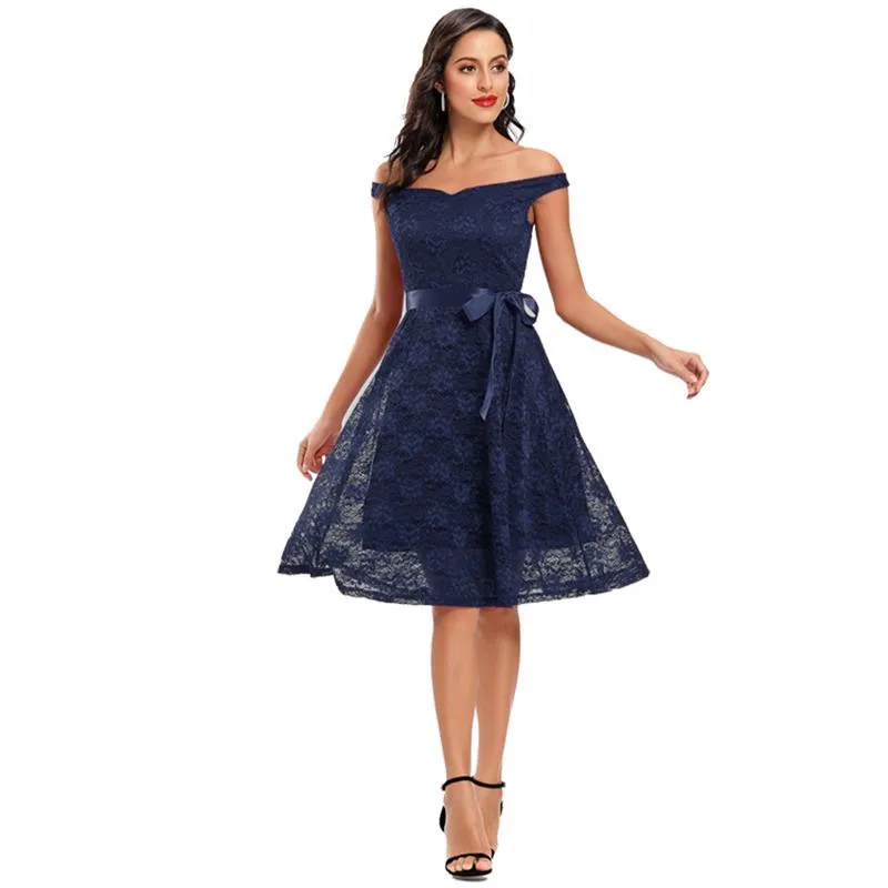 

Women Dresses 2021 Slash Neck Spring Summer Lace Dress Ladies Casual Dress Vestidos DX2102