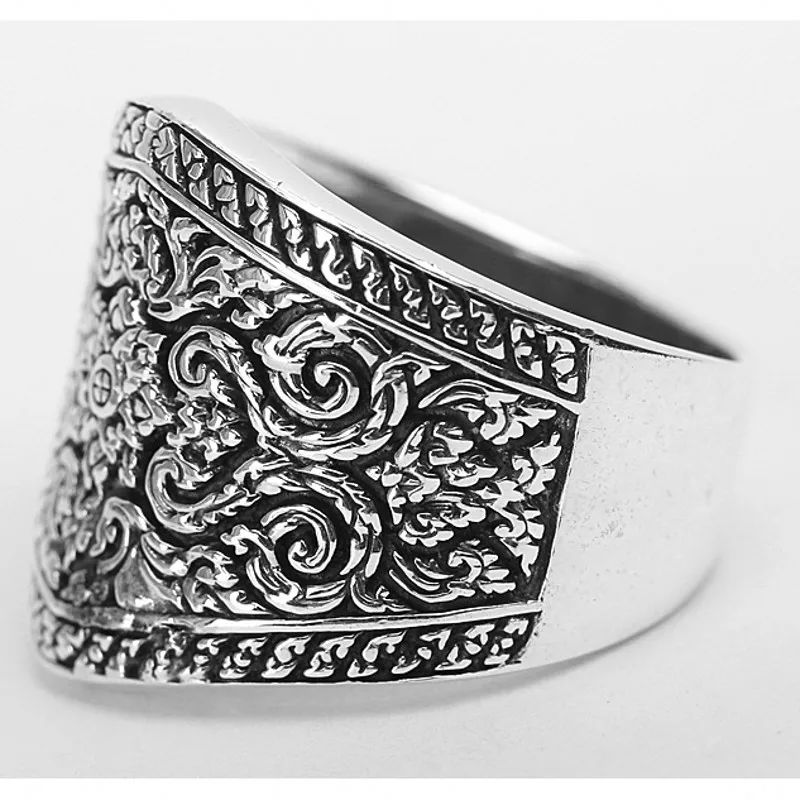 BOCAI New S925 Silver Jewelry Accessories Vintage CarvedIndividual Classical Wide-Faced  Ring for Man and Woman Wholesale