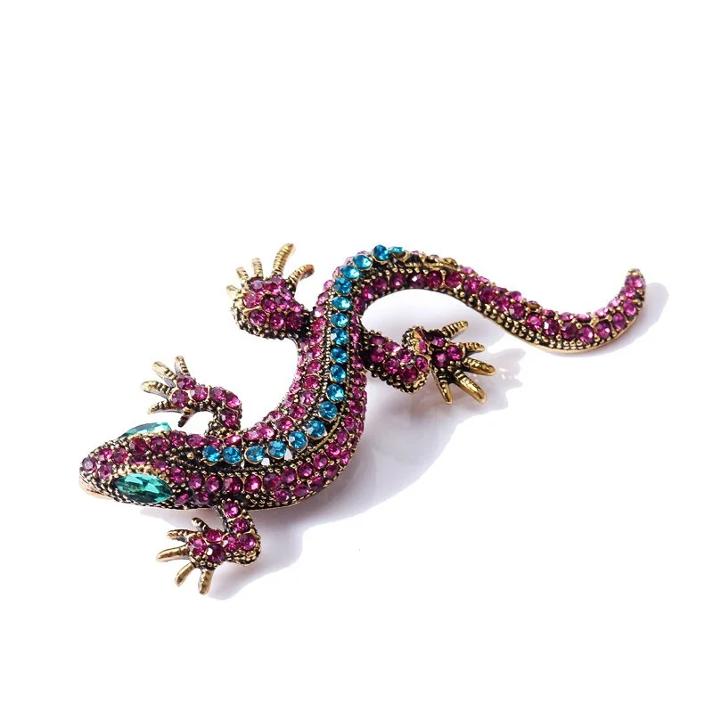 Funny Lizard Rhinestone Brooch Pin Women Geckos Party Dorcus Pin and Brooch Clothes Jewelry Vintage Metal Brosch