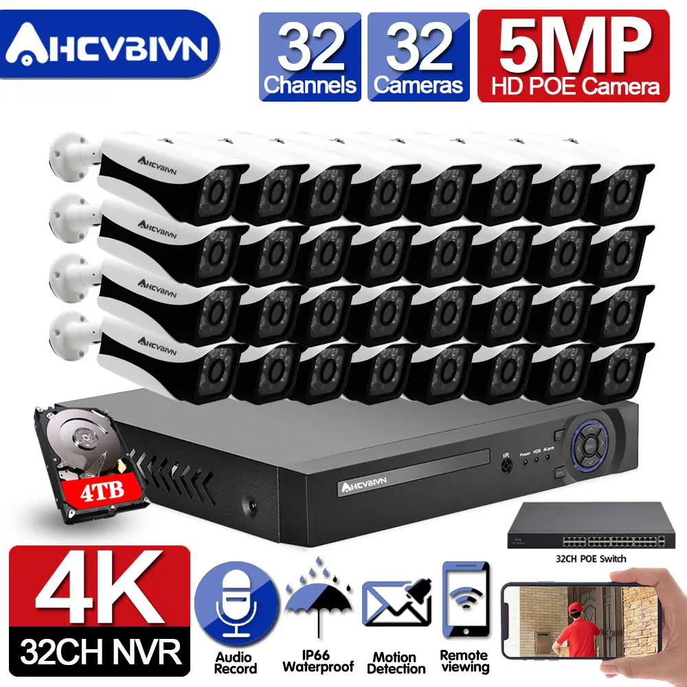 

H.265+ 32CH 5MP Cctv NVR System 5MP Low illumination Security Audio Camera set IP66 Waterproof Camera video surveillance kit