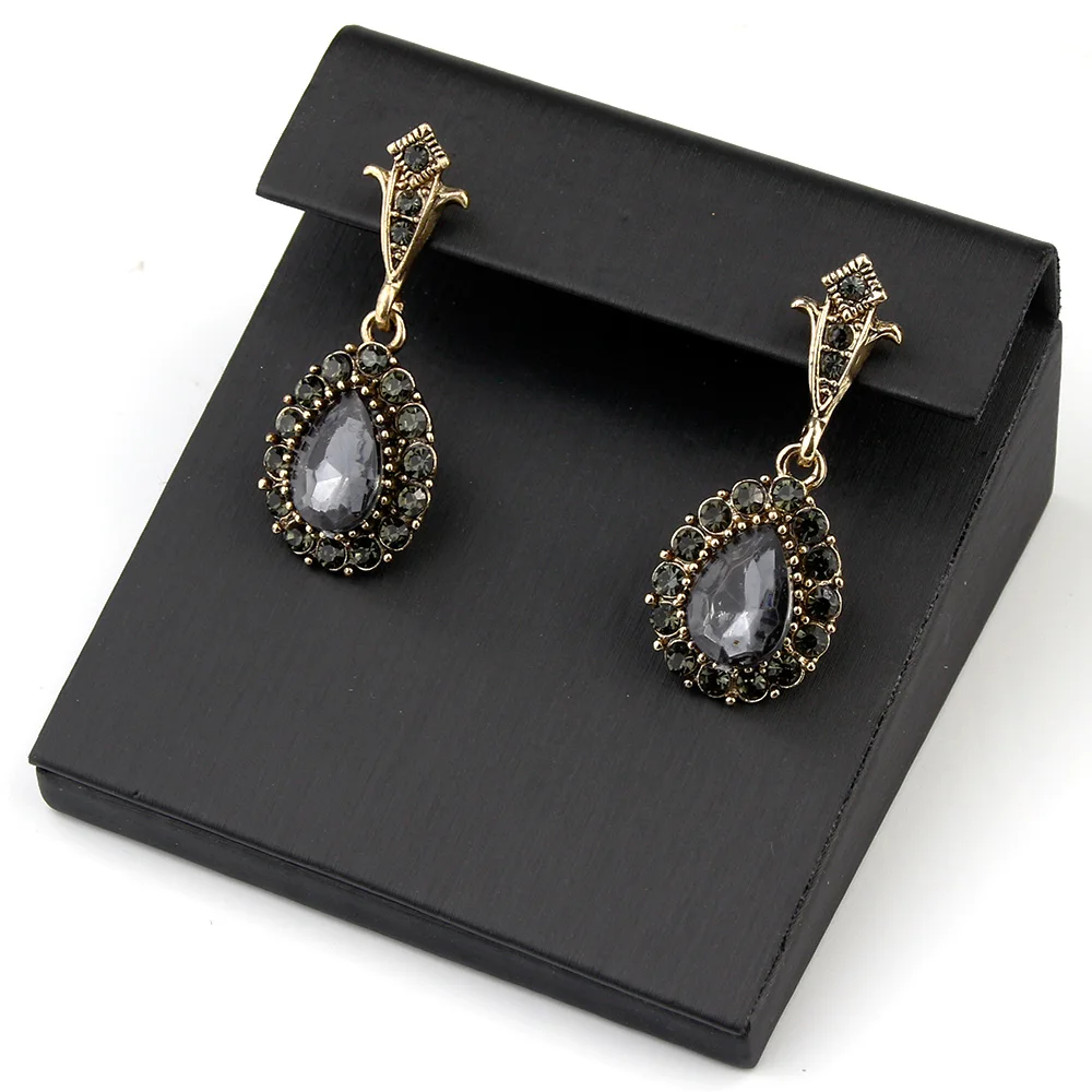 Sunspicems 2021 Bohemia Women Earring Small Full Grey Crystal Antique Gold Color Turkish Vintage Party Bridal Jewelry Gift