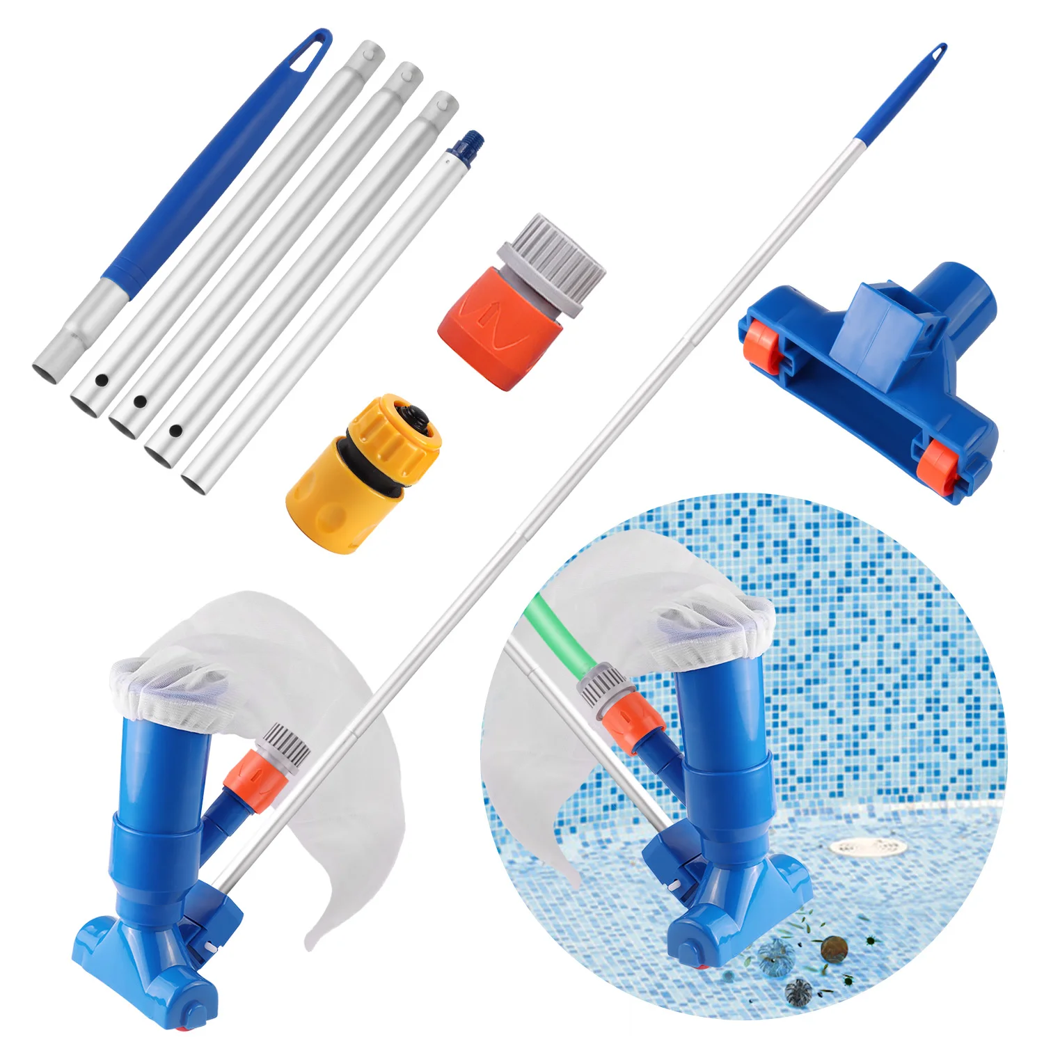 

Swimming Pool Vacuum Cleaner Cleaning Disinfect Tool Suction Head with Net Pond Fountain Spa Pool filter Brush with Handle EU/US