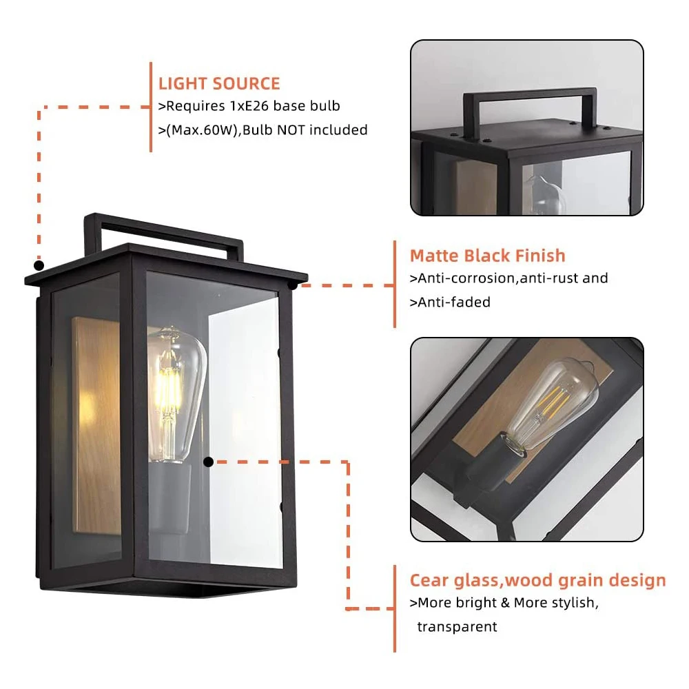 Outdoor LED Wall Mount Luz, arandela impermeável, lâmpada retro, Matt Black, porta da frente, jardim, Villa, América