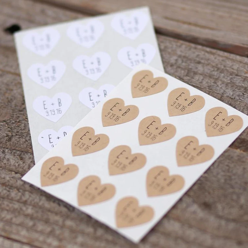 96pcs Heart-shaped Stickers Customized Boxes Tags Your Text Logo Picture Handmade Personalized Wedding Birthday Party Favor