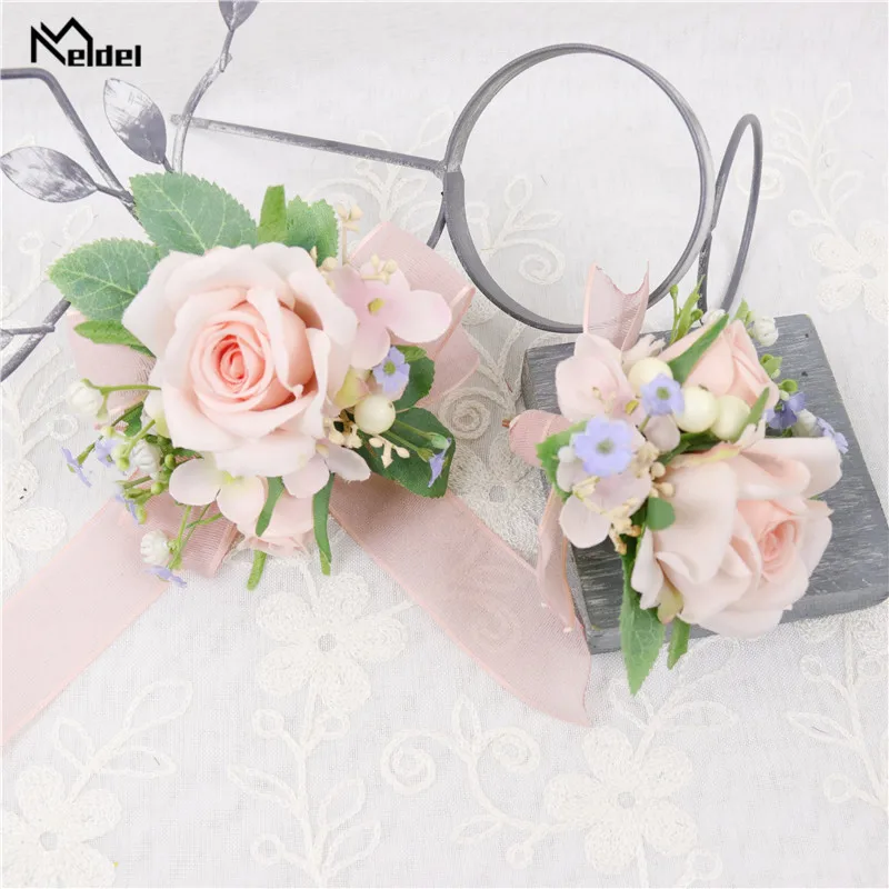 Melda, bracelete de noiva, pulseira para menina, noivo, boutique, seda artificial, rosa, calla, lírio de flor para homens, festa de casamento, decoração de flores