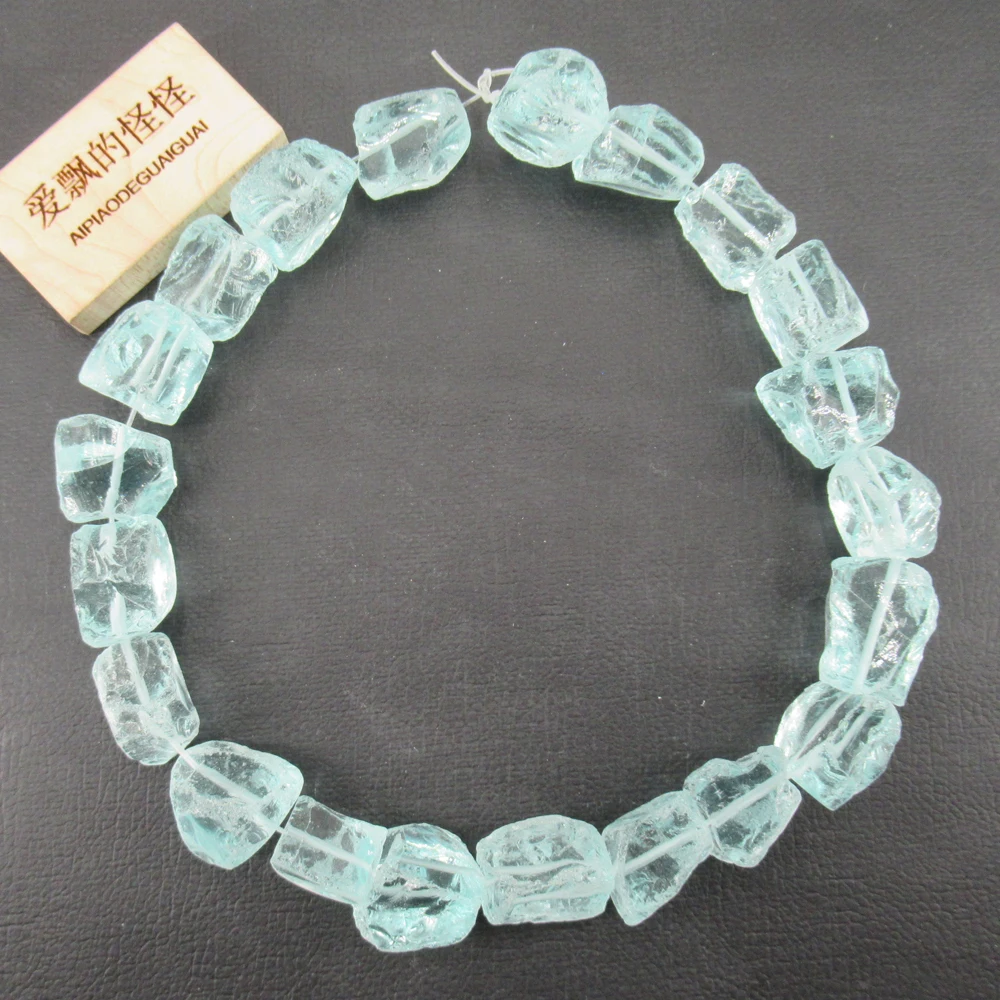 APDGG  Aquamarine Blue Natural Glass Quartz Rough Nugget Loose Beads 15