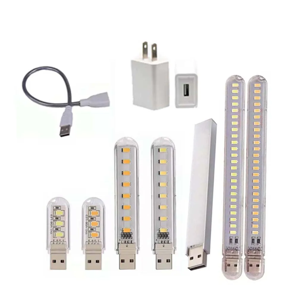 Mini USB LED Night Light 3LEDs 8LEDs 12LEDs 24LEDs Book Lamp Extension Pole EU/ US Plug Adapter For Reading Notebook Power Bank