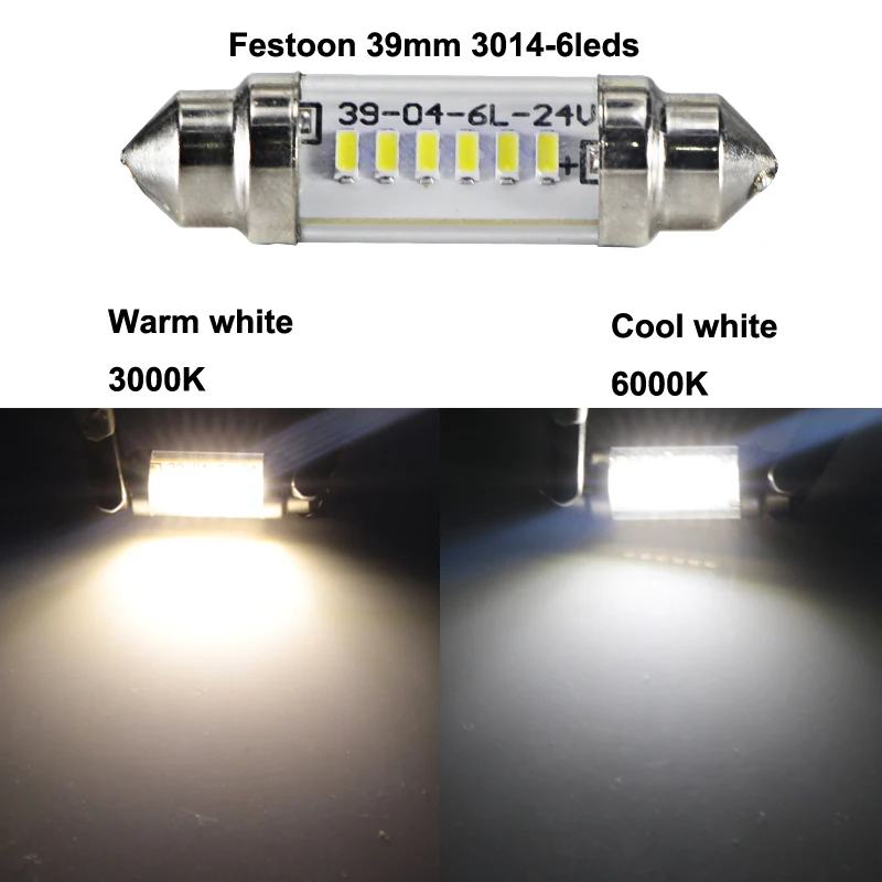 10pcs Led Festoon Light 31mm 36mm 39mm 42mm C3W C5W C10W Canbus 6 12 24 V Volts Glass Shell Bulb 6v 12v 24v Interior Doom Lamp