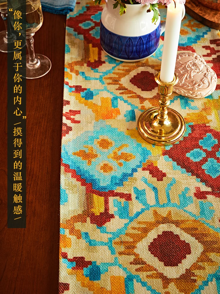 Indian style coffee table table runner American linen waterproof advanced TV cabinet modern table cloth ethnic style