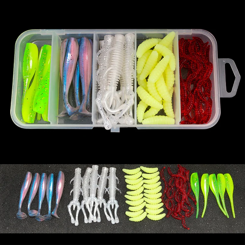 

45pcs/Box Soft Fishing Bait Bionic Artificial Breadworm Red Worm Maggot Luya Fish Accessories Lure Goods for Bass Tackle Tool