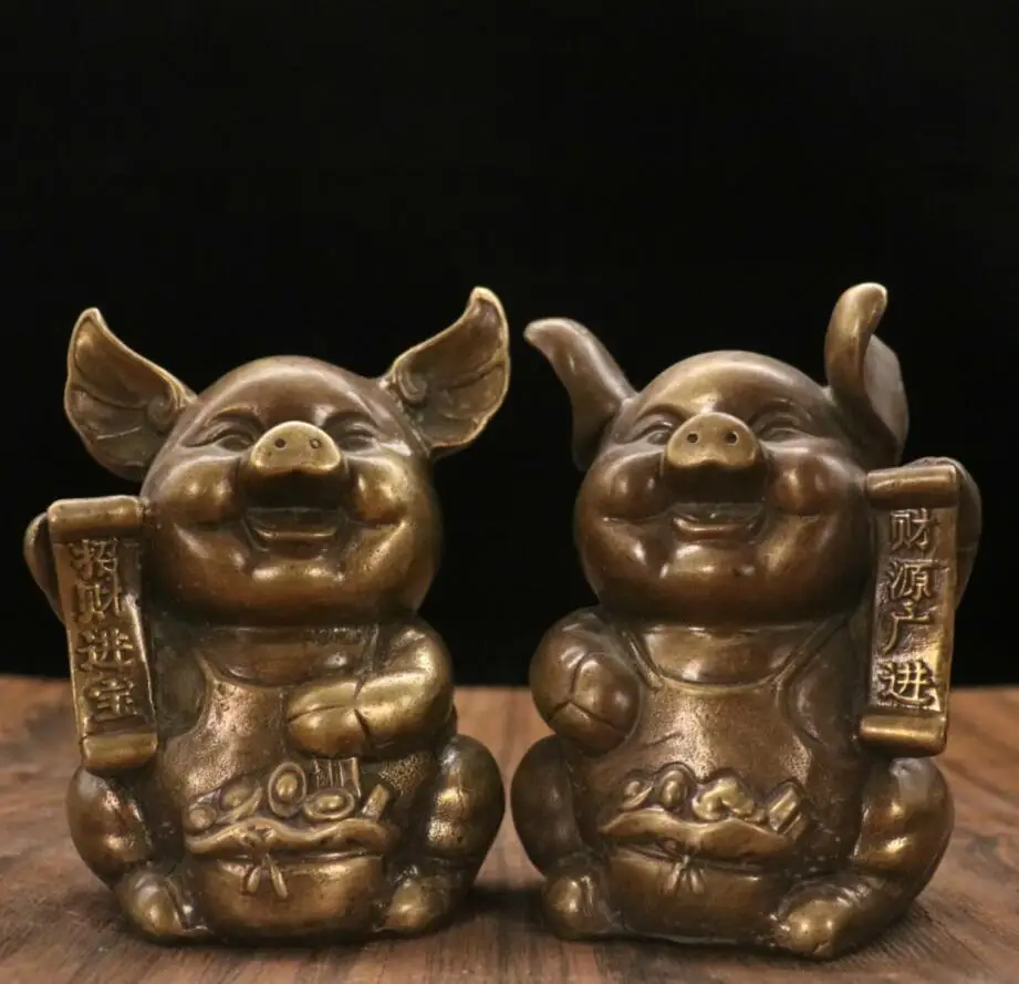 

Archaize brass recruit wealth pig household decoration crafts statue A pair