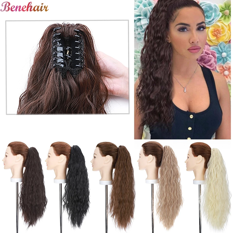 

Benehair 18/24 Inches Claw Clip On Ponytail Hair Extension Synthetic Ponytail Long Hairpiece For Women Long Curly Wavy Hair