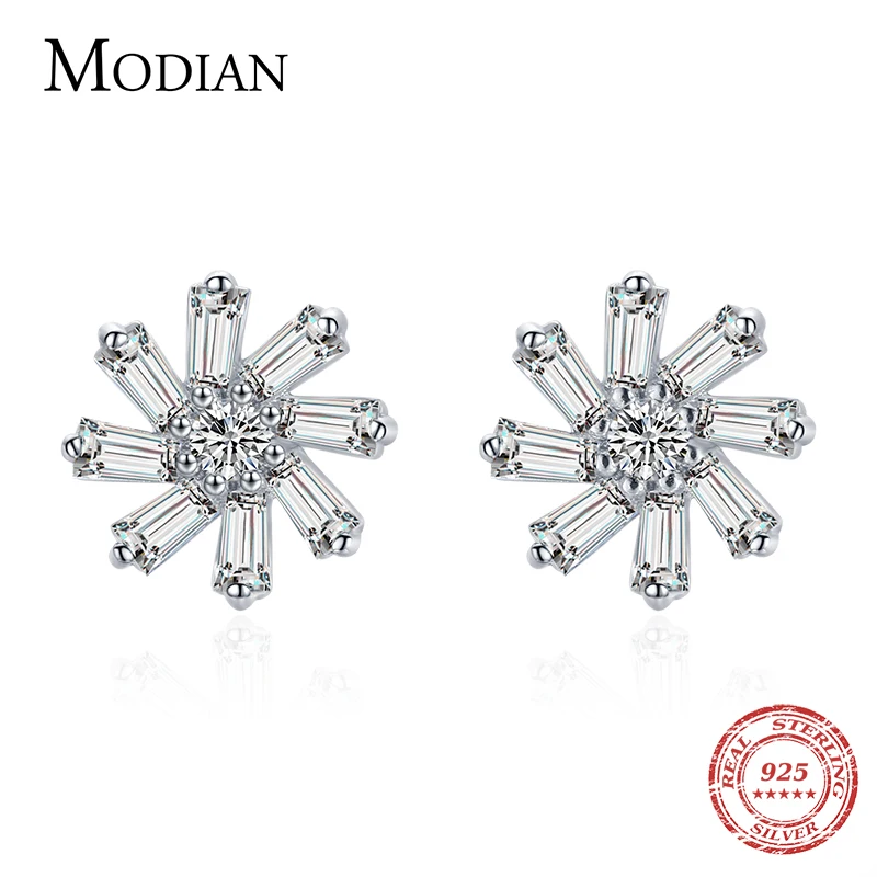 

Modian 925 Sterling Silver Snowflake Rotating Flower Stud Earrings for Women Hypoallergenic Elegant Wedding Statement Jewelry