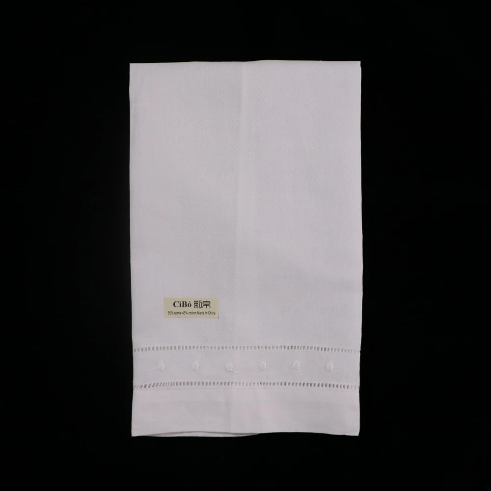 TL009 : 12 pieces  White  Ramie Cotton  Drawnwork Ladder Hemstitch Hand towel