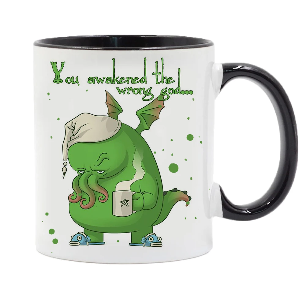 You Awakened the Wrong God Mugs Cute Cartoons Cthulhu Ceramic Creative Milk Tea Coffee Cup Boy Friends Birthday Gifts