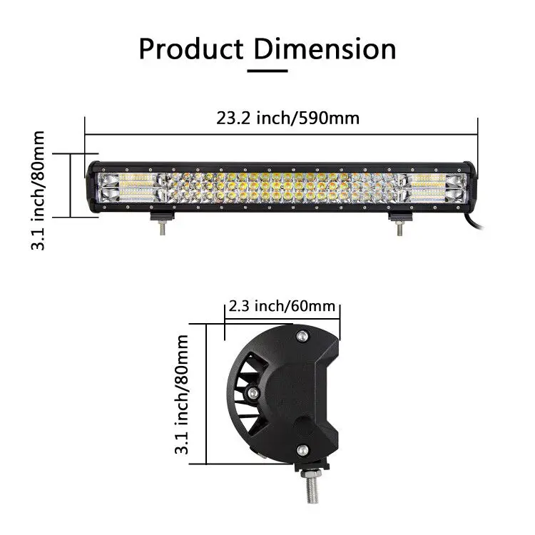 Auxtings 22inch 324w 22'' Tri rows Strobe Flash LED light bar 7D 5 models Dual Color White Yellow offroad 4x4 car light 12V 24V