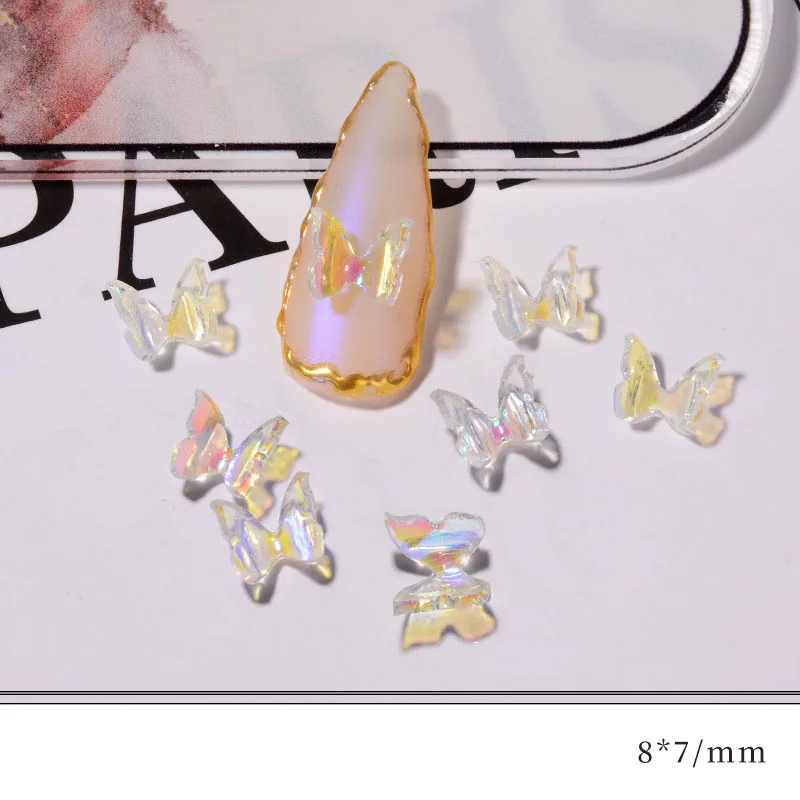 Decoración holográfica para uñas, accesorios transparentes 3D para manicura con forma de mariposa Aurora, 8 piezas