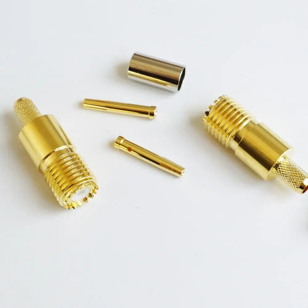 Miniuhf Mini Uhf Vrouwelijke Plug Rf Coax Connector Socket Crimp Voor LMR195 RG58 RG142 RG223 RG400 Rf Coaxiale Rechte Gold plated