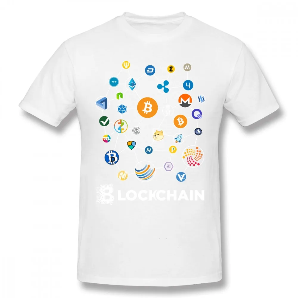 Blockchain BitCoin Litecoin Ripple Ethereum Cryptocurrency T Shirt For Men Popular Tee Christmas Gift Tshirt Cotton Fabric