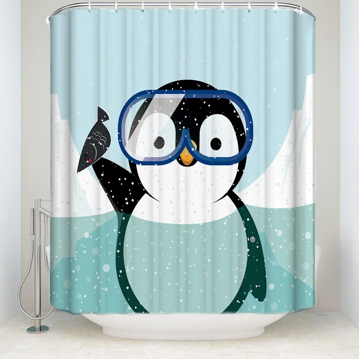 Waterproof Polyester Fabric Shower Curtain Penguin diving Shower Curtains