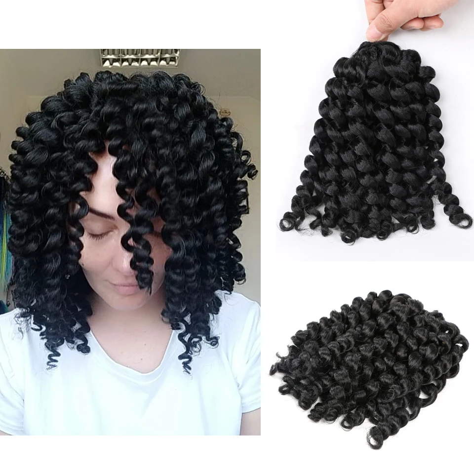 

Yihan Jumpy Wand Curl Crochet Hair 8" Jamaican Bounce Crochet Braid Synthetic Braiding Hair Extension Natural Color For Woman