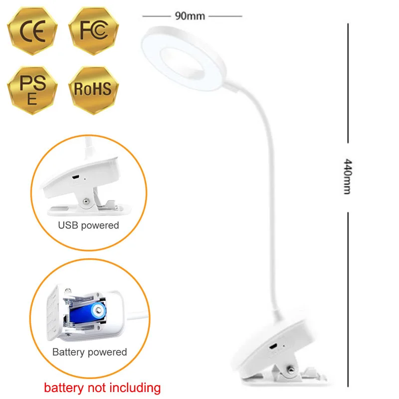 Imagem -05 - Usb Lâmpada de Mesa Recarregável Escurecimento Lâmpada de Mesa Clipe Cama Livro Leitura Luz da Noite Led Luz de Leitura Flexível Tubulação Dobra dc 5v