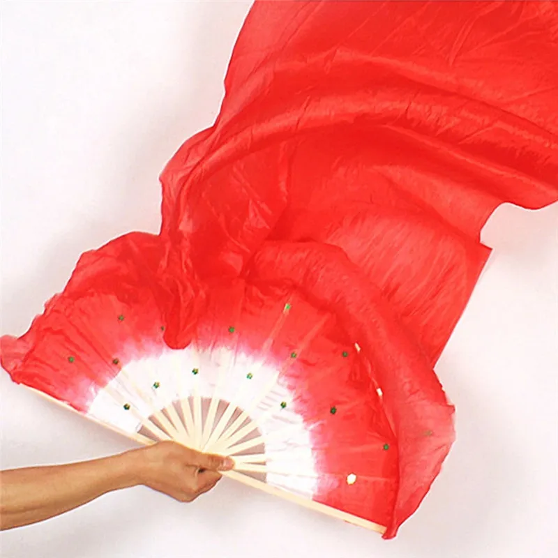 1.5M Hand Made Colorful Silk Fans Dancing Bamboo Long Fans Simulation Veils Fans Women Belly Dance Costume Tools Stage Props