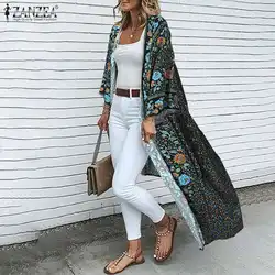 ZANZEA Summer Cardigan Kimono Women Bohemian Floral Printed Long Shirt Vintage Tops Casual Open Front Long Sleeve Beach Blouse