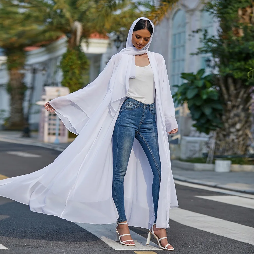 Imagem -04 - Abaya Muçulmana para Mulheres Vestuário Islâmico Quimono de Dubai Vestuário Turco Modesto Robe Hijabi Ramadan Casual Eid sem Cachecol Camadas