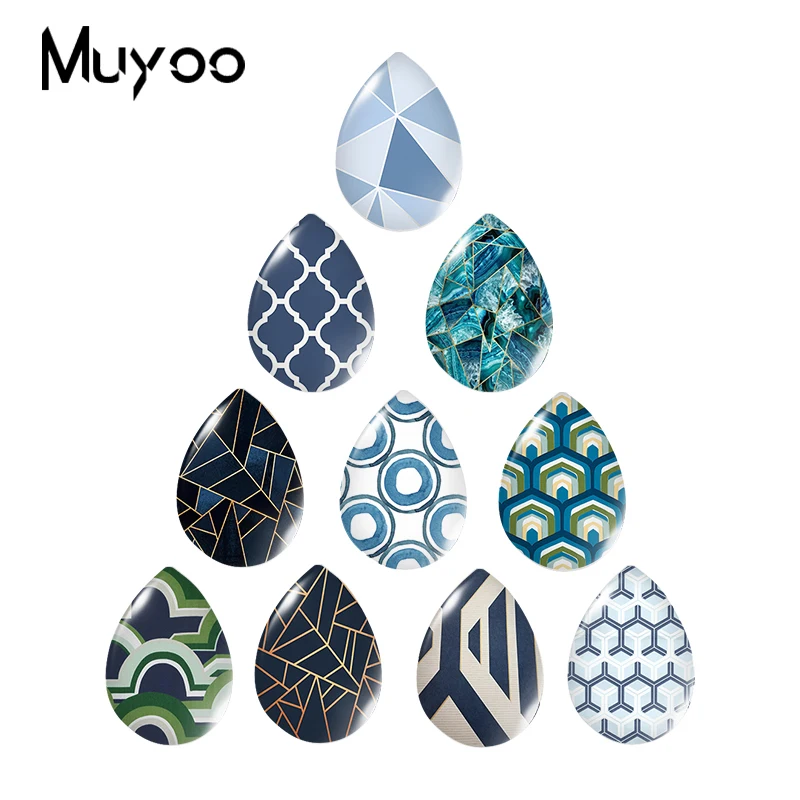 2020 New Navy Blue Geometric Tear Drop Glass Cabochon Art Handmade Printed Photo Jewelry DIY Accessories