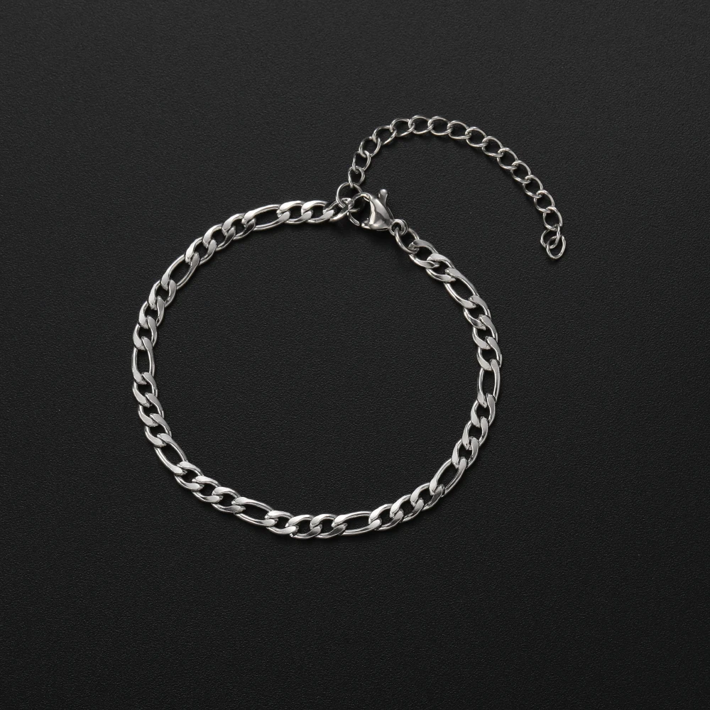 Low price Width 4MM stainless steel Figaro chain necklace bracelet fashion jewelry set For men and women Party gifts Drop ship