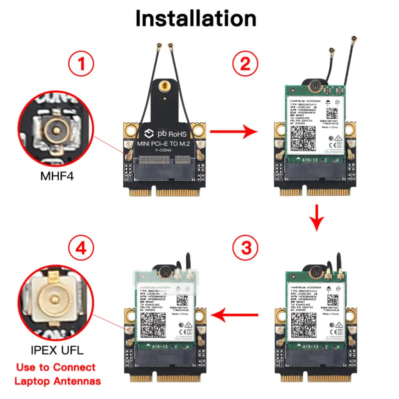 Mini PCI-E Wi-Fi 6 Adapter Wireless 2974Mbps Bluetooth 5.0 Intel AX200 Wifi Card AX200NGW 802.11ax/ac 160Mhz 2.4G/5G Windows10