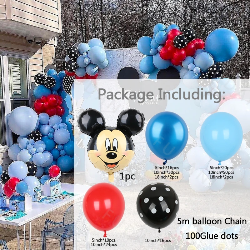 173pcs Disney Mickey Mouse Party Balloons Set Arch Garland Kit For Boys Birthday Party Decorations Supplies Kids Toys Gifts