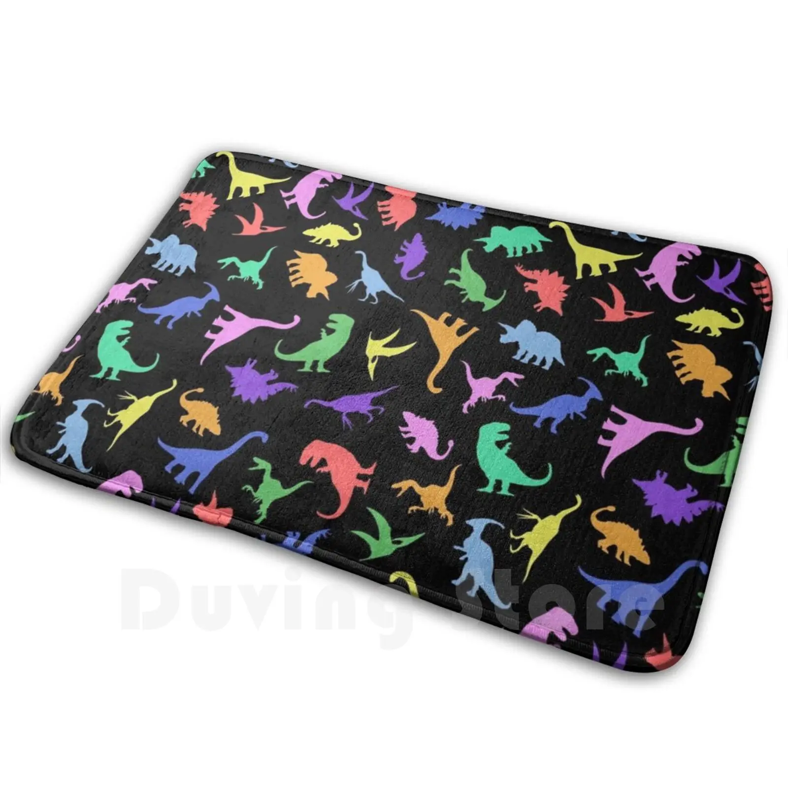 Fun Dinosaur Pattern ( Black Background ) Mat Rug Carpet Anti-Slip Floor Mats Bedroom Dinosaur Dinosaurs Dino Dinos