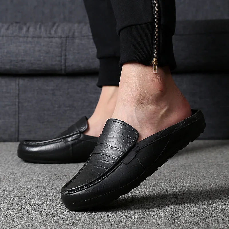 Half Drag Casual Sandals Shoes Men Slippers No Heels Lazy Peas Shoes Comfortable Slip on Loafers Man Easy to put on and take off