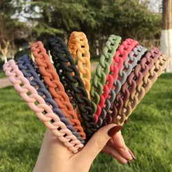 Vintage Headbands for Hair Woman Hair Band Simple Candy Color Chain Bezel for Hair Hair Hoop Headband Bezel Hair Accessories