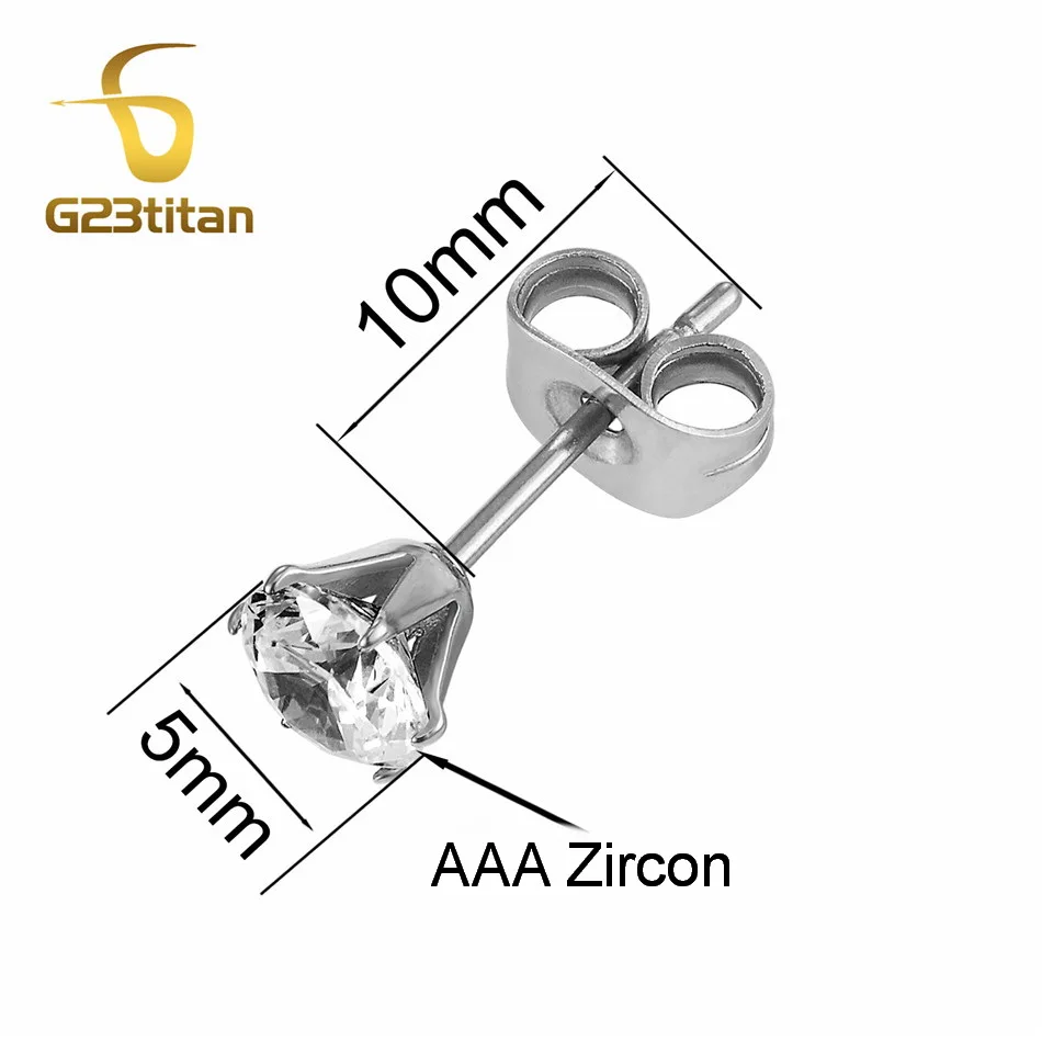 5mm CZ Zircon Titanium Stud Earrings Fashion Women Men Girls Teen Children Piercing Jewelry Anti Allergic Ear Lobe Rings Gifts