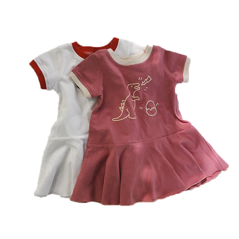 Baby Skirt Summer New Short-Sleeved 1-8T Children's Casual Cute Foreign Style Baseball Skirt Solid Color Girls Dress