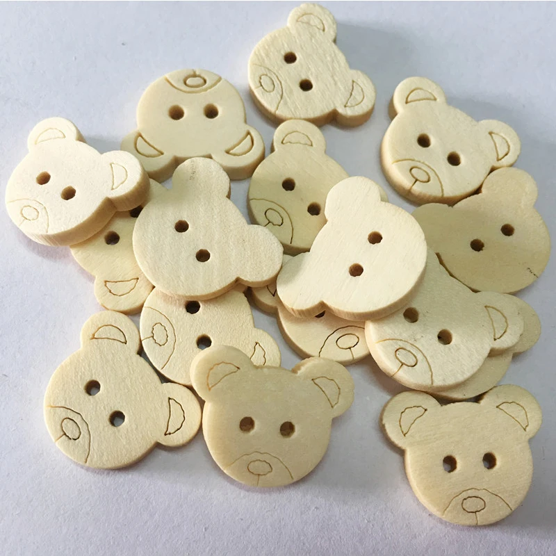 DIY Decorative Bear Wooden Buttons Natural Teddy Bear  2Holes Wood Sewing accessories  Buttons for clothing Children for Charms