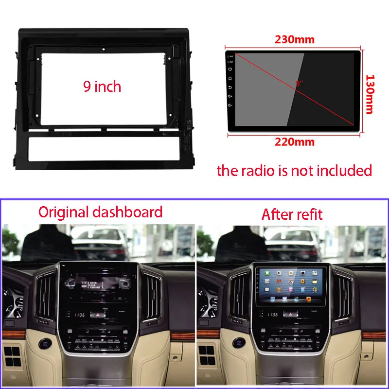 9 Inch Big Screen Car Radio Fascia For TOYOTA Land Cruiser 200(V8) 2015+ Auto Stereo Dash Panel Mount Frame Kit Bezel Faceplate