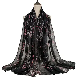 Moda kobiety afrykańskie czarne kwiatowe szalik wiskozowy Lady drukuj miękkie woal szale i okłady kobiece Foulard Echarpe Designer 180*80Cm