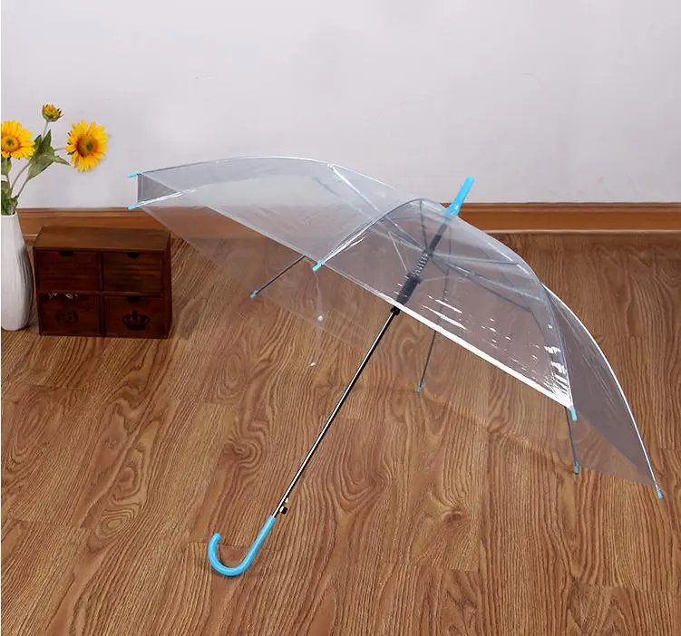 100pcs Transparent Women Umbrella Long Handle Girls Sunny Rainy Umbrellas Semi-automatic Portable Size Rain Gear Wholesale