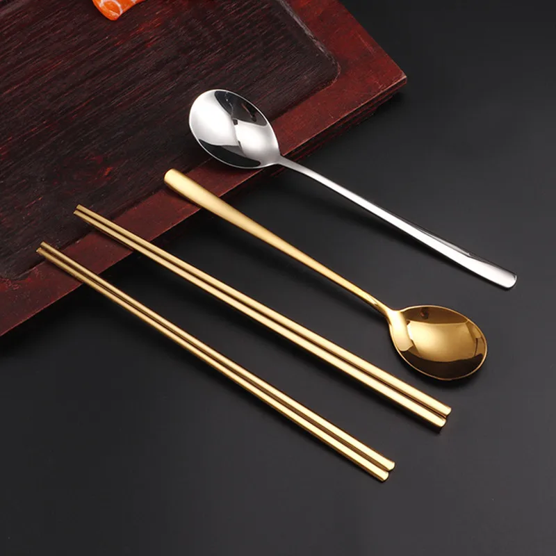 304 Stainless Steel Chinese Chopsticks Gold Silver Spoon Tableware Food Noodles Sushi Chopsticks Kitchen Tableware Accessories