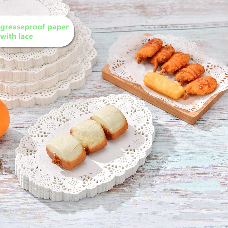 Greaseproof Paper Lace Placemats for Patty Cookie Round 6.5/7.5/8.5/9.5/10.5 Inch 18cm Oval 6.5x9“ Square 20x20cm Nonstick White