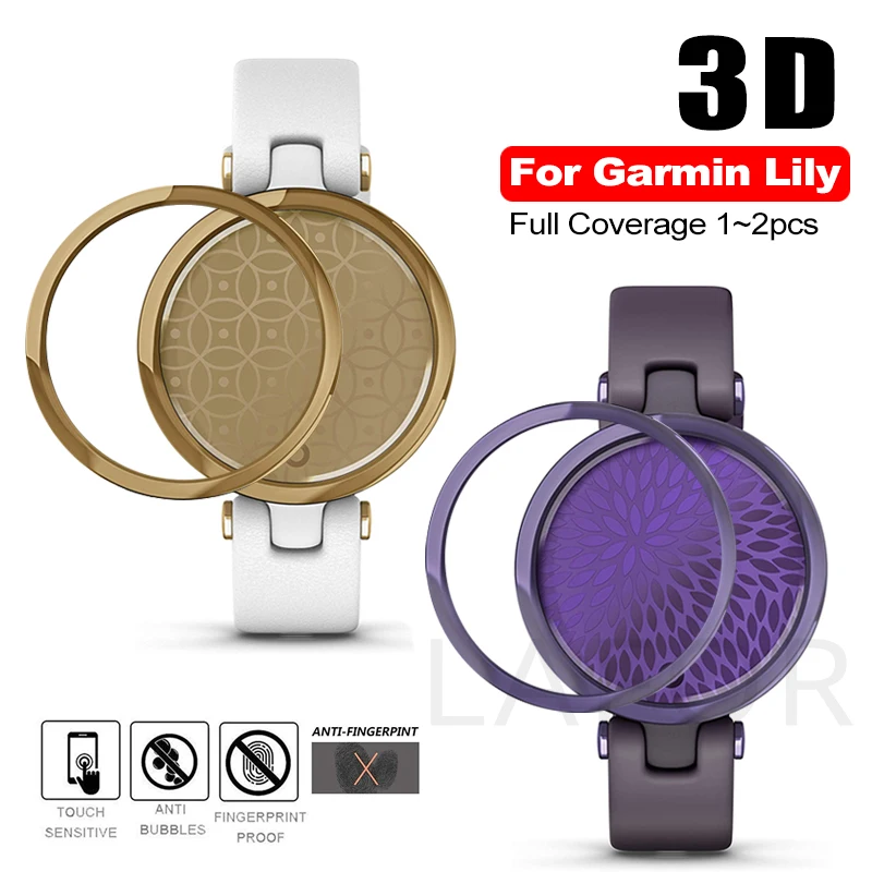 Soft Glass Tempered Screen Protector for Garmin Lily 3D Full Curved Protective Film Cover for Garmin Lily Film Watch Purple Gold