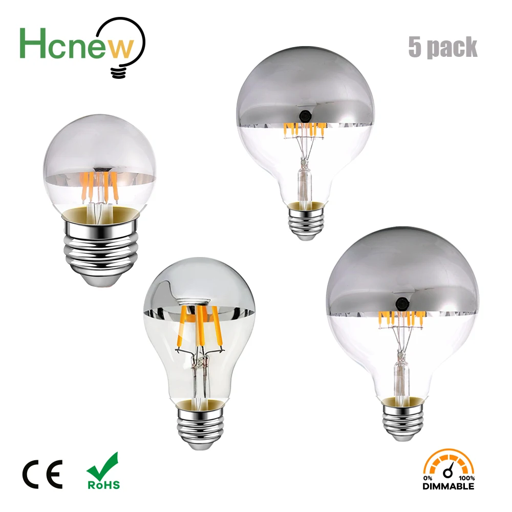 LED Dimmable Bulb E27 220V Led Crown Silver Mirror Half Chrome Light Lamp 4W 6W 8W G45 G125 Warm White 2700K Vintage light lamps