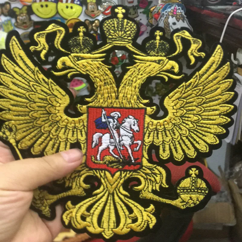 New Golden Russia National Emblem Patches Iron on Coat Fine Eagle Back Rubber Embroidery Clothing Accessories Biker Patches