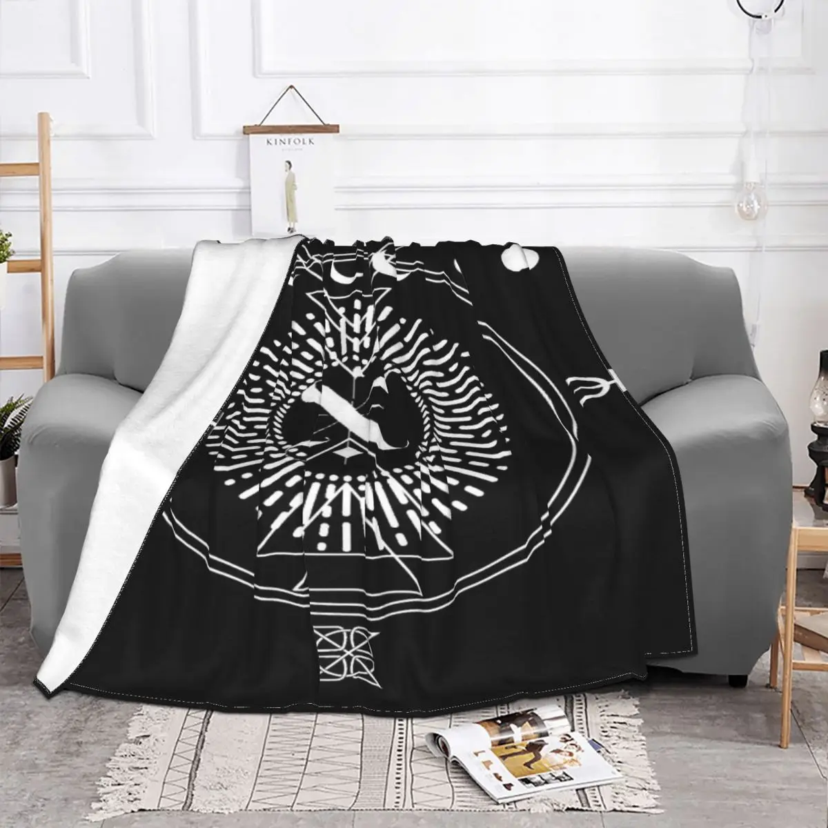 Manta a cuadros con capucha para el hogar, colcha con diseño sagrado y misterioso de la Luna, textil de lujo para cama